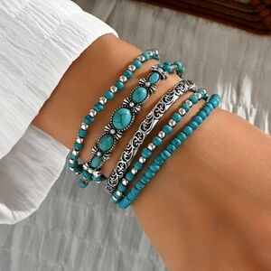 NEW! Bohemian Turquoise Beaded Bracelet Set